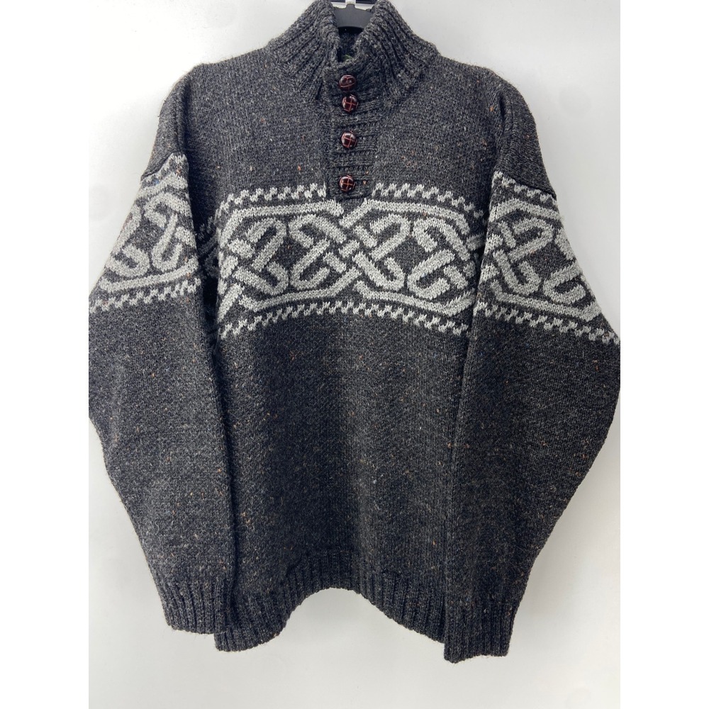 Carraig Donn Sweater Men Large Celtic Knot Troyer Irish Wool Fisherman Heritage